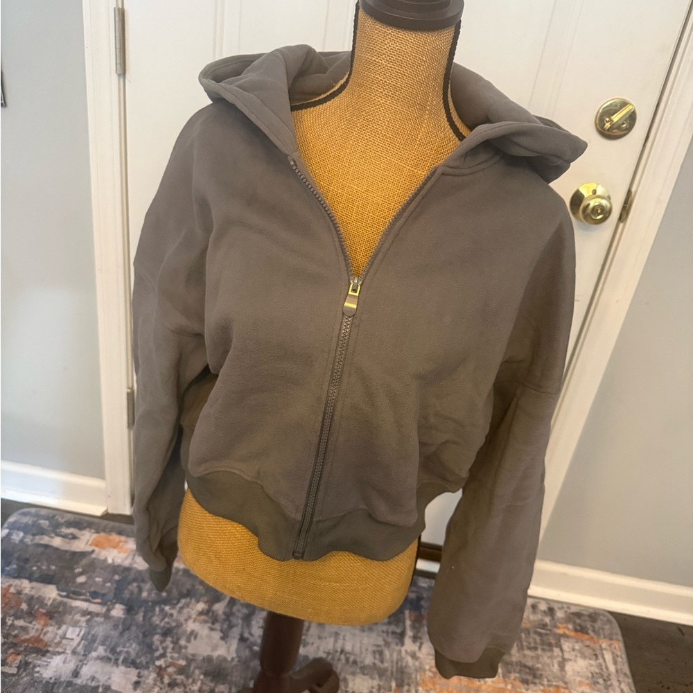 ANRABESS Womens Charcoal Gray Cropped Hooded Jacket, NEW WITH TAGS, Size XL